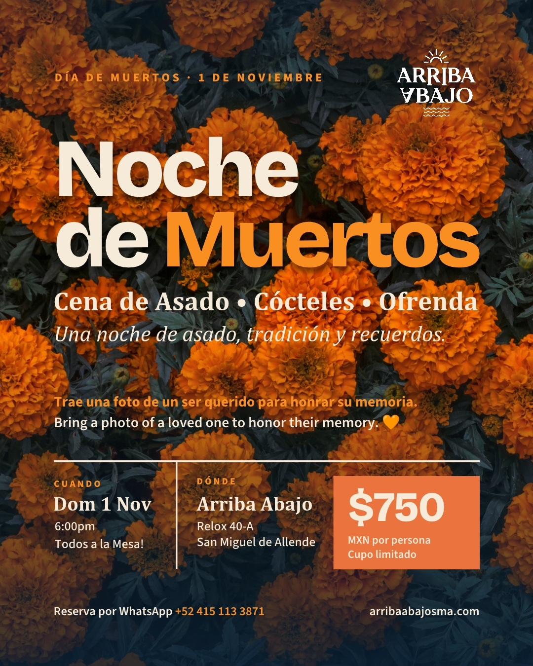 Noche de Muertos: Cena de Asado • Cócteles • Ofrenda